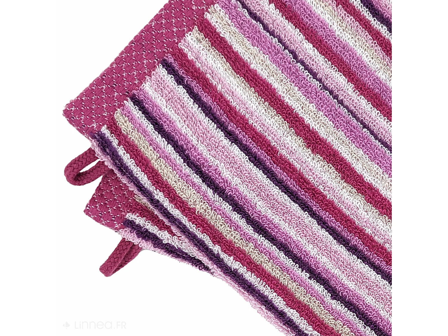 Lot de 2 gants de toilette coton 500 g/m2 PURE STRIPES II rose