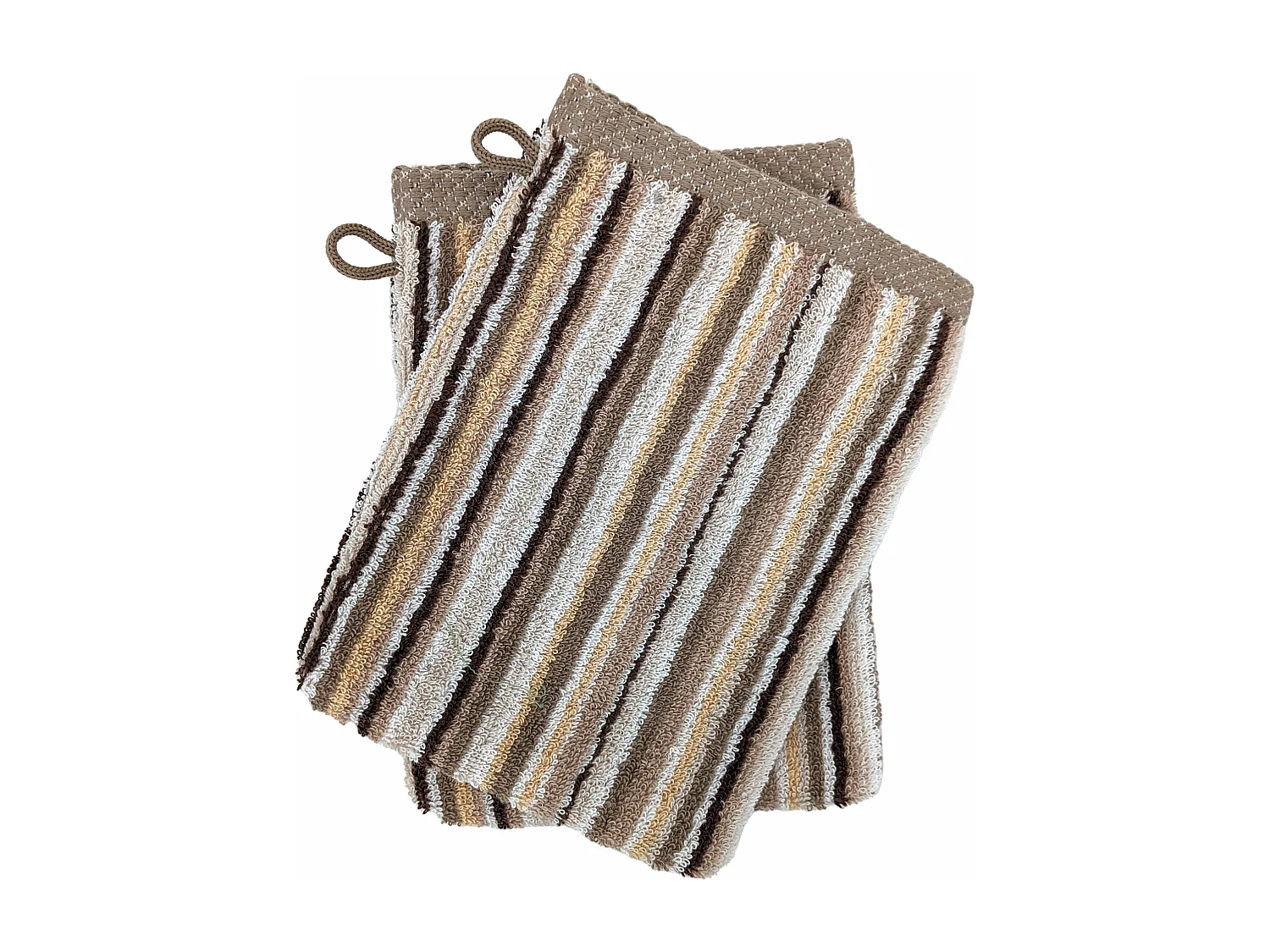 Lot de 2 gants de toilette coton 500 g/m2 PURE STRIPES II beige