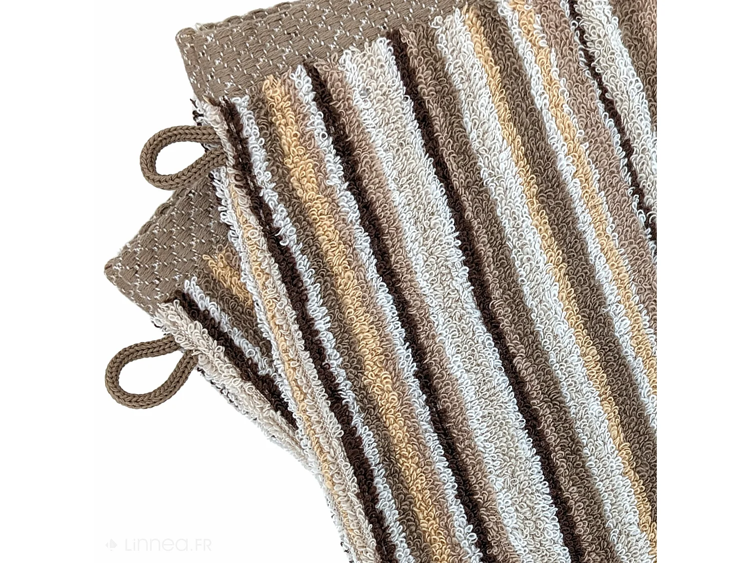 Lot de 2 gants de toilette coton 500 g/m2 PURE STRIPES II beige