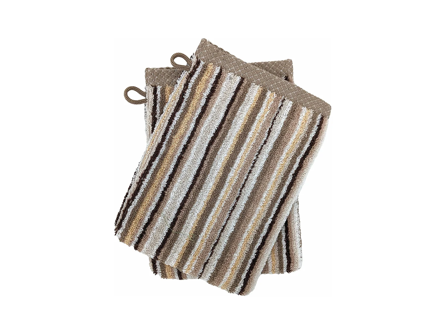 Lot de 2 gants de toilette coton 500 g/m2 PURE STRIPES II beige
