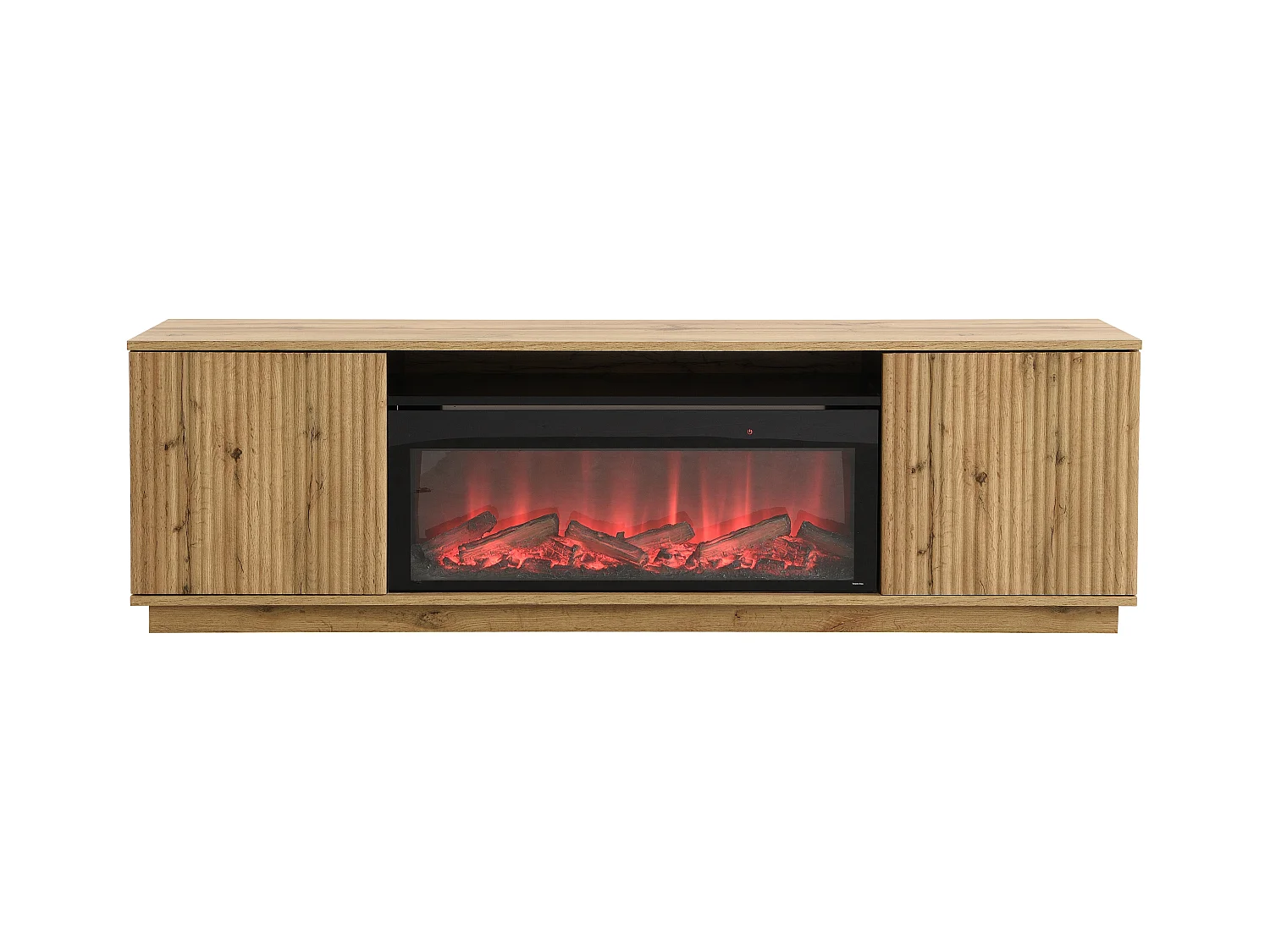 Meuble TV 2 portes en MDF avec effet cheminée à LEDs - Naturel et Noir - YEVINA