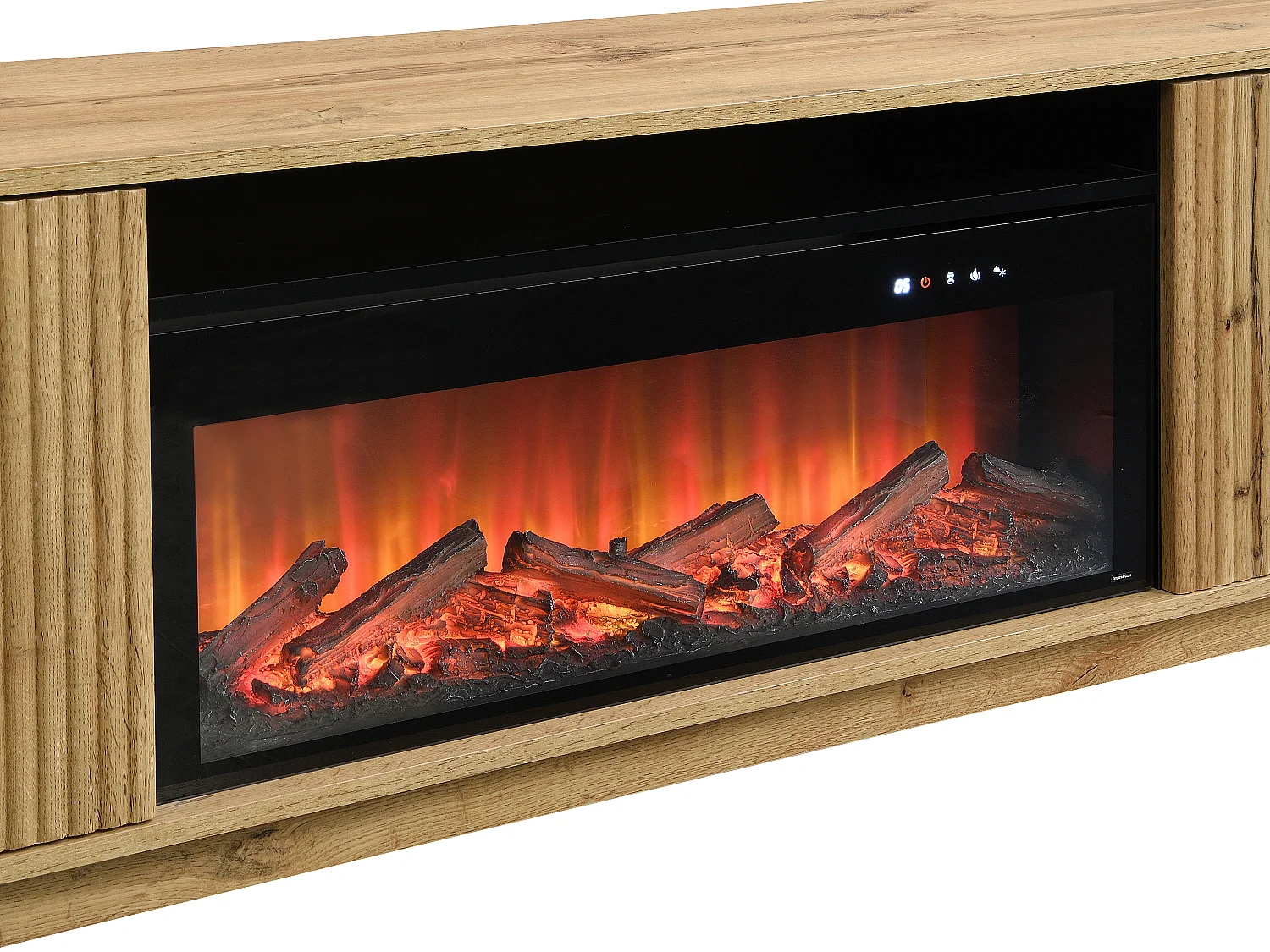 Tv-meubel met 2 deuren van mdf met schoorsteeneffect met ledverlichting - Naturel en zwart - YEVINA