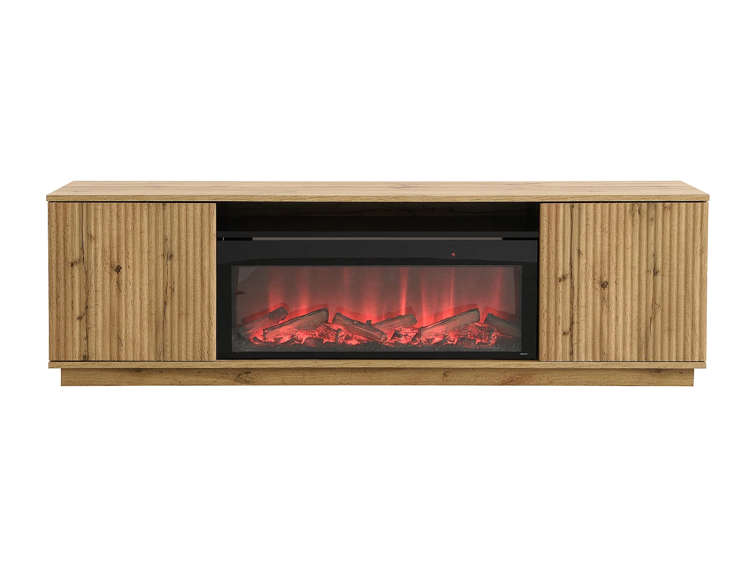 Tv-meubel met 2 deuren van mdf met schoorsteeneffect met ledverlichting - Naturel en zwart - YEVINA