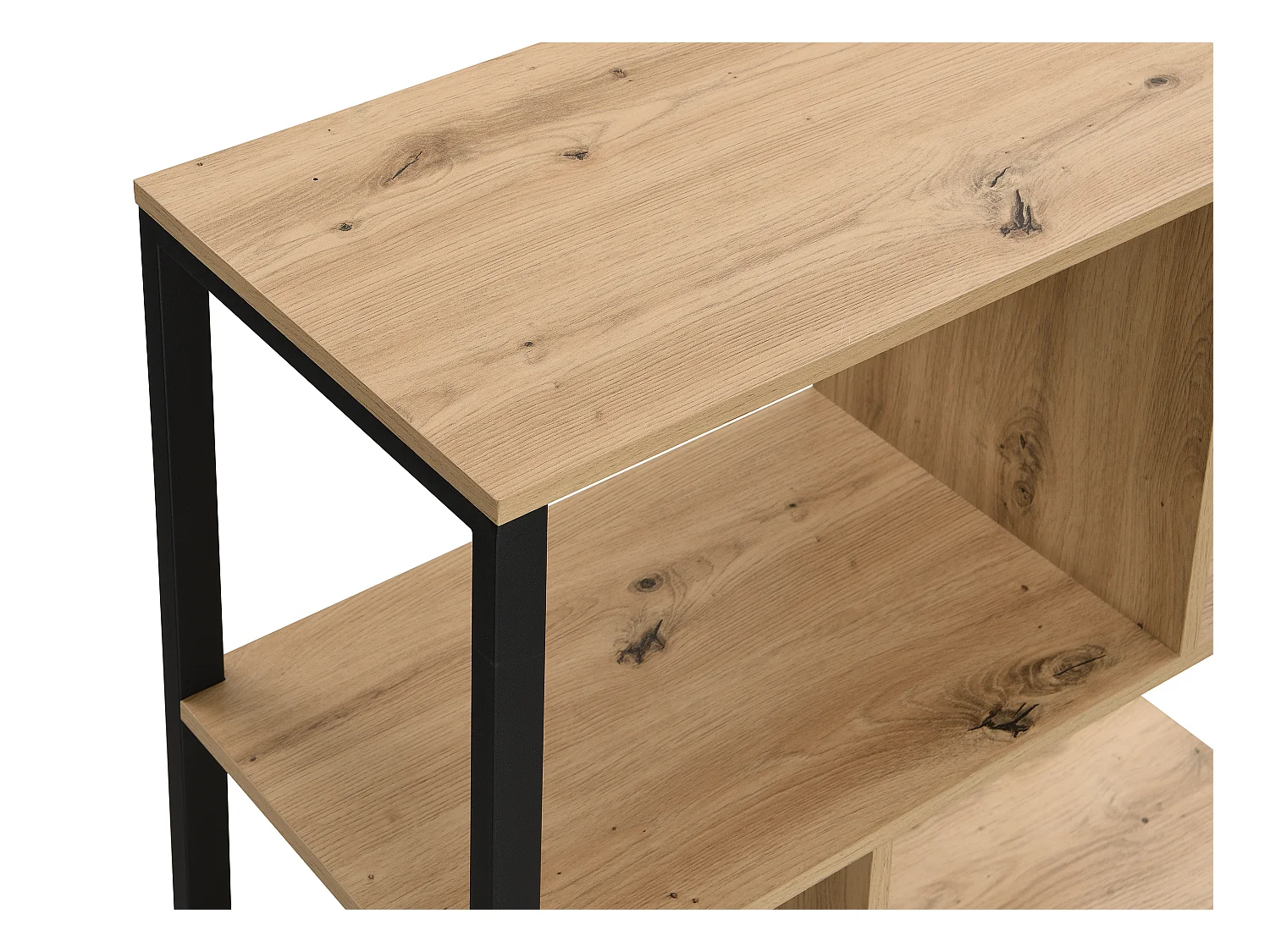 Wohnwand mit Stauraum & 1 Schiebetür - MDF & Stahl - Holzfarben & Schwarz - YALENA