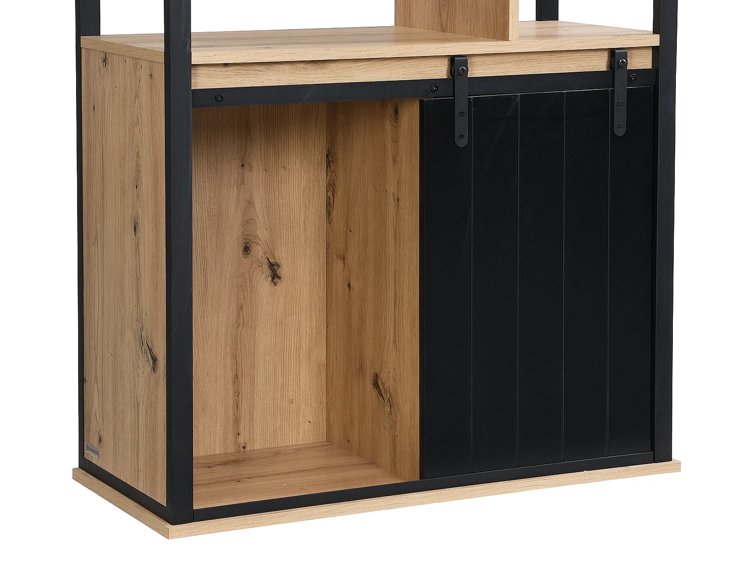 Bibliothèque avec rangements et 1 porte coulissante en MDF et acier - Naturel et Noir - YALENA