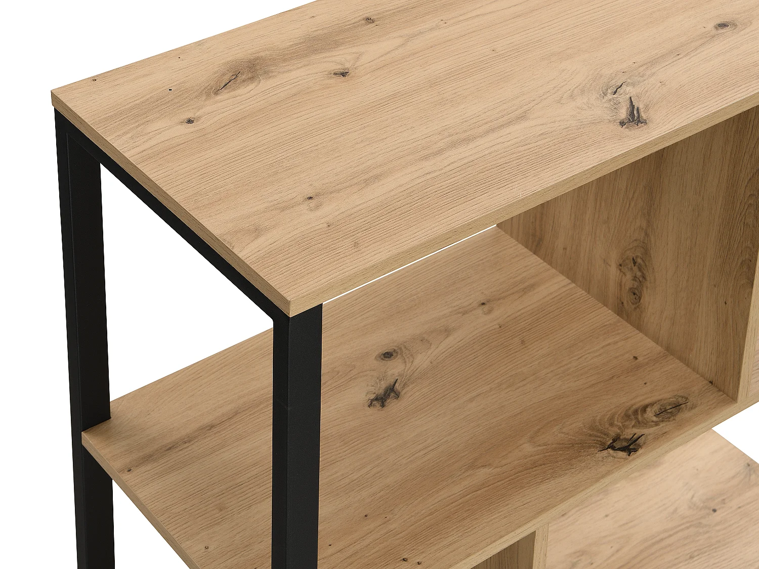 Bibliothèque avec rangements et 1 porte coulissante en MDF et acier - Naturel et Noir - YALENA