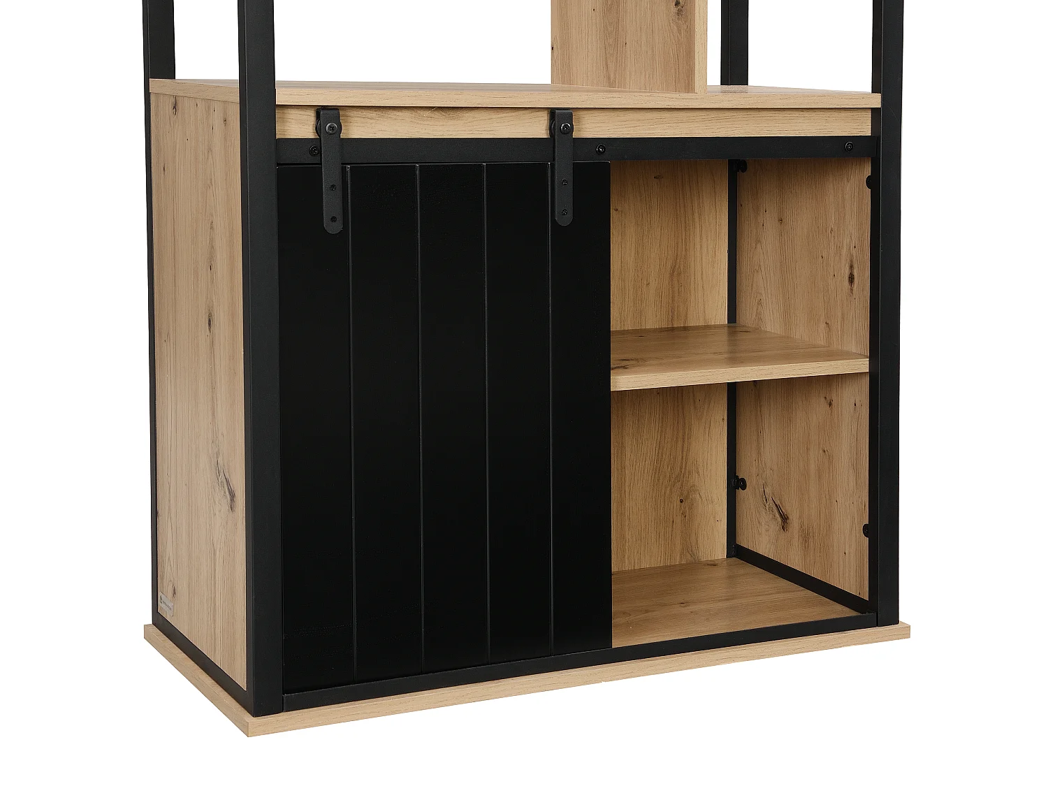 Bibliothèque avec rangements et 1 porte coulissante en MDF et acier - Naturel et Noir - YALENA