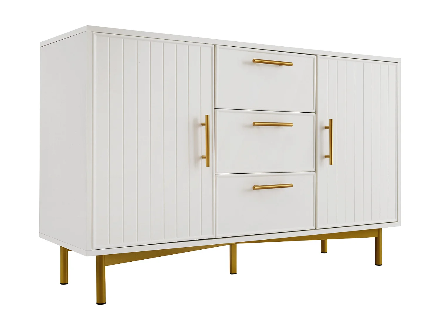 Armoire à tiroirs avec 2 portes et 3 tiroirs, étagère réglable, pour salon chambre, blanc - h75 / B120 / T40 cm