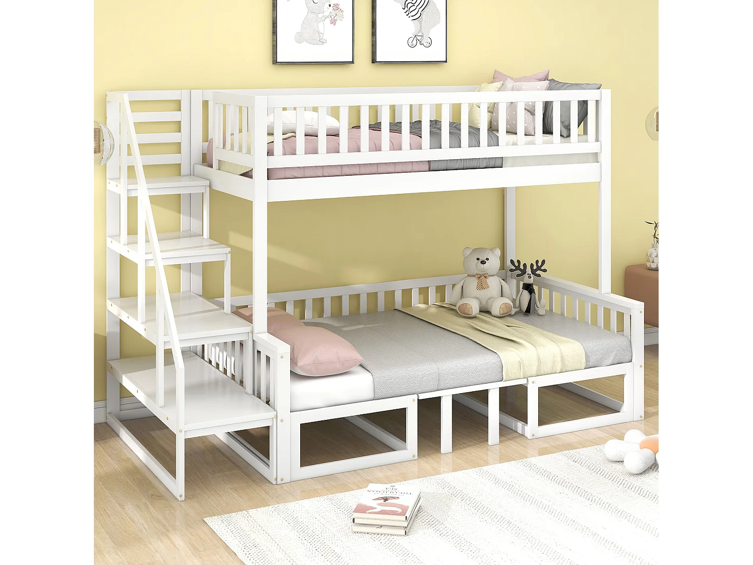 Cama acolchoada para adulto 180 x 447 cm, sem cabeceira, com faixa LED (monocromática), base com suspensão hidráulica, bege.