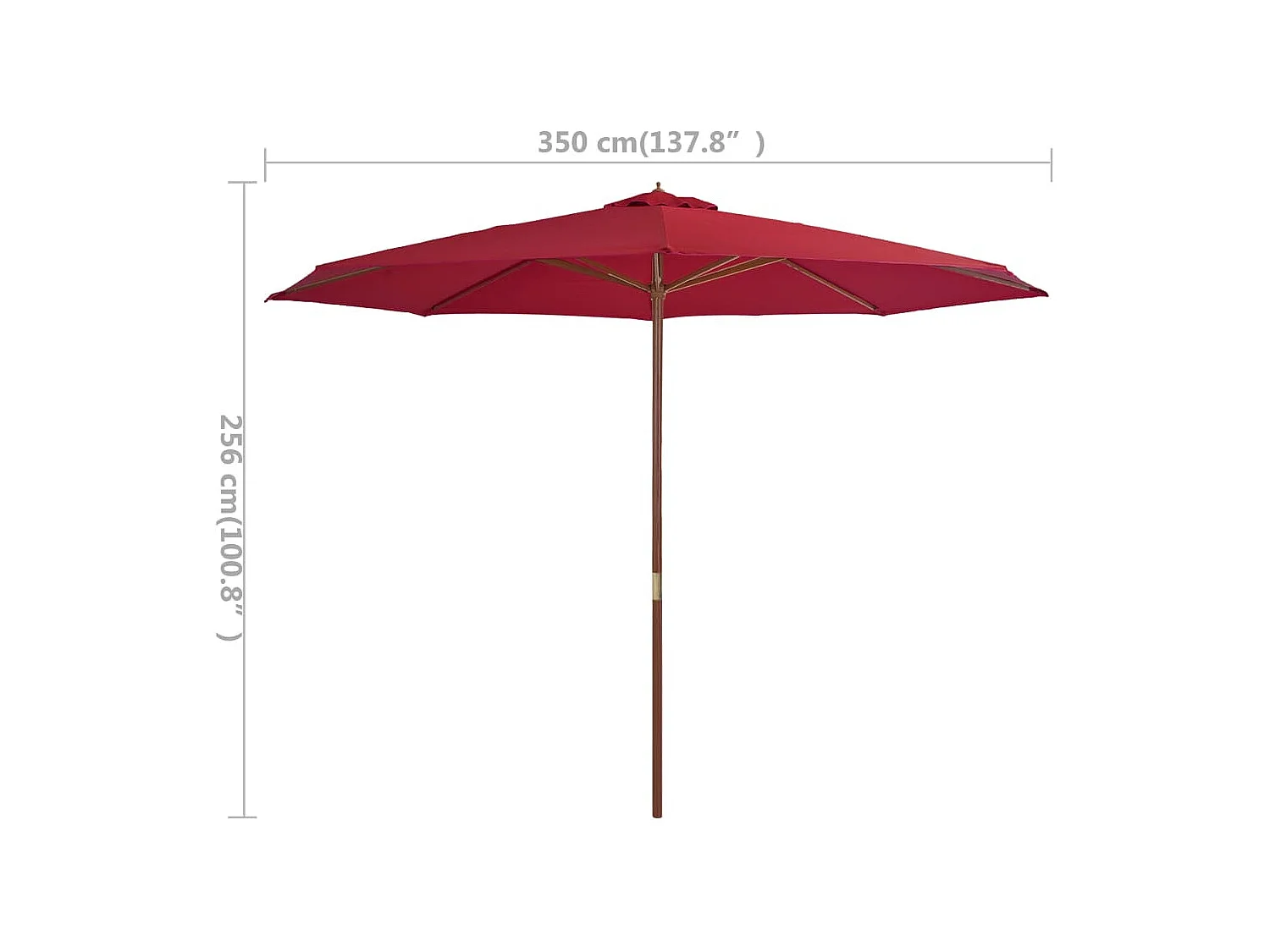 Sombrilla de jardín con palo de madera 350 cm burdeos