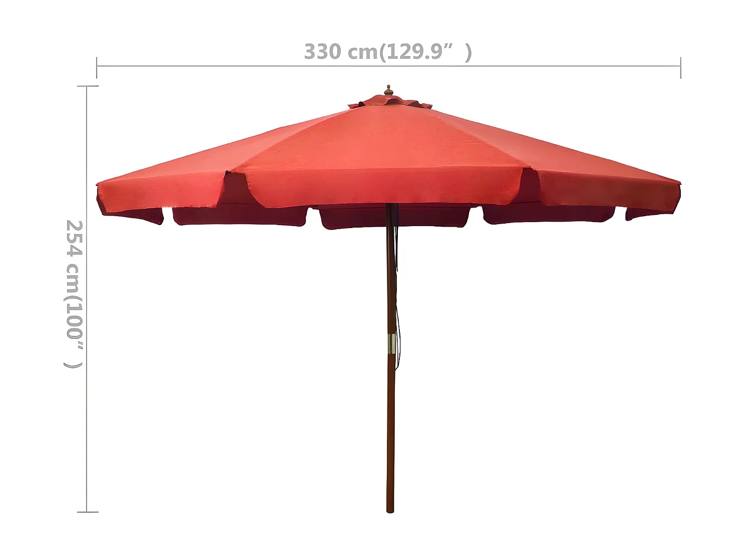 Parasol avec mât en bois 330 cm Terre cuite