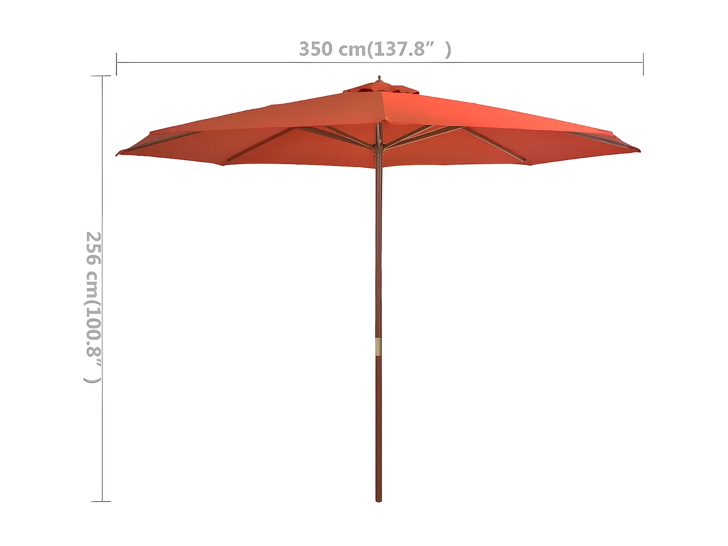 Sombrilla de jardín con palo de madera 350 cm terracota