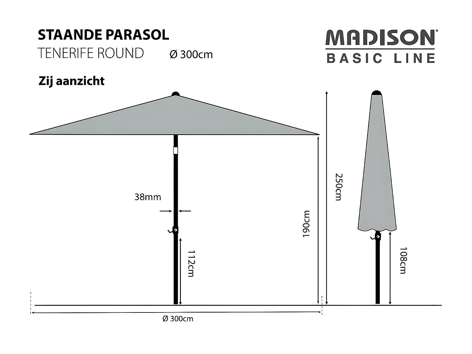 Sombrilla Tenerife redonda gris 300 cm