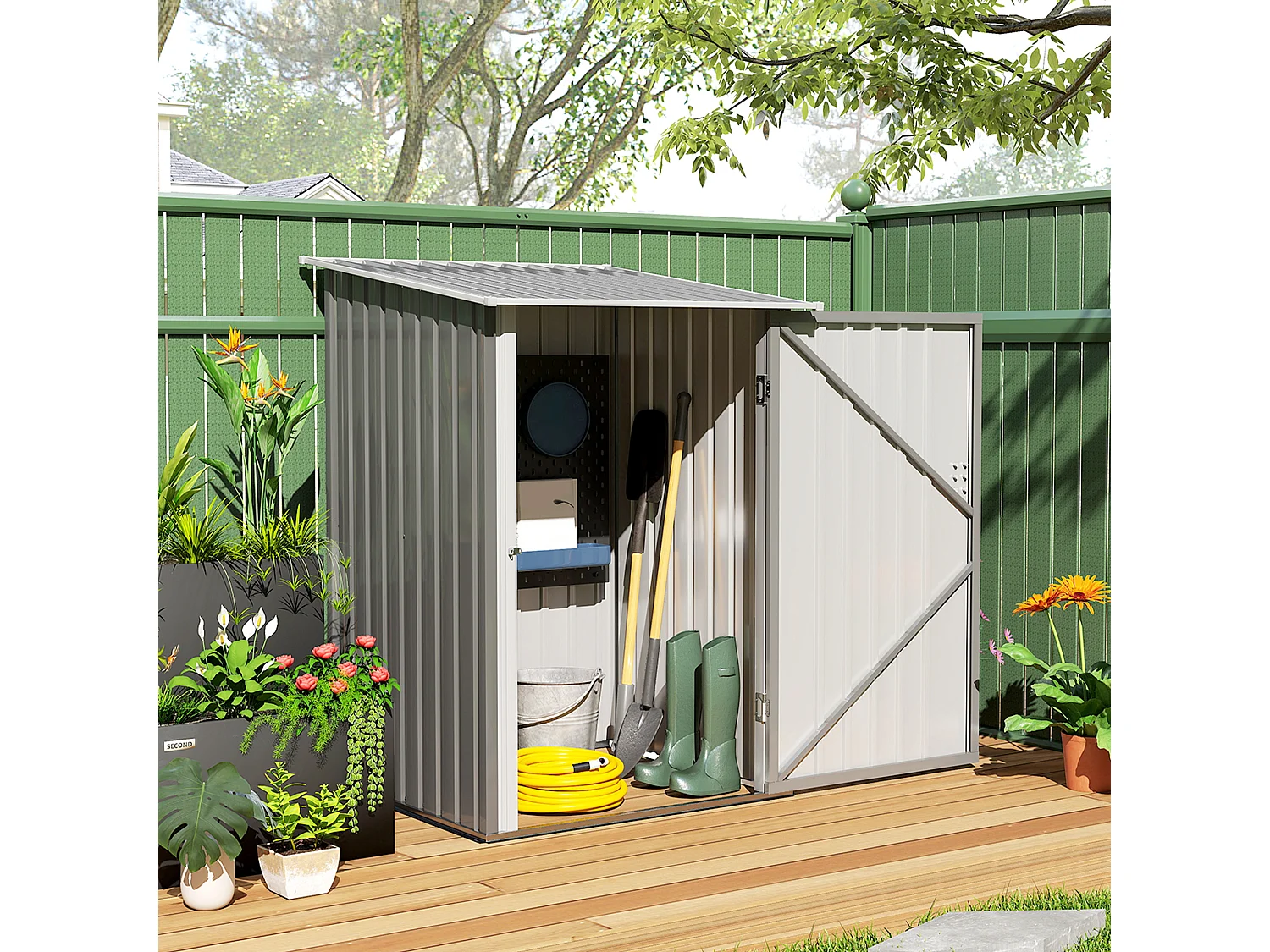 Abri de jardin - remise pour outils - cabanon porte verrouillable - dim. 1L x 1,03l x 1,6H m - tôle d'acier ondulée gris