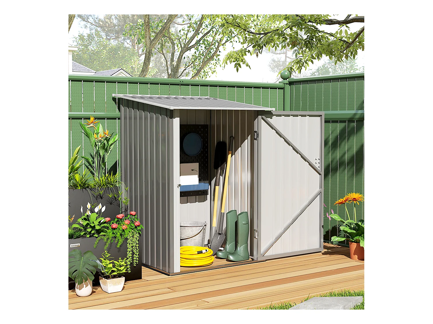 Abri de jardin - remise pour outils - cabanon porte verrouillable - dim. 1L x 1,03l x 1,6H m - tôle d'acier ondulée gris