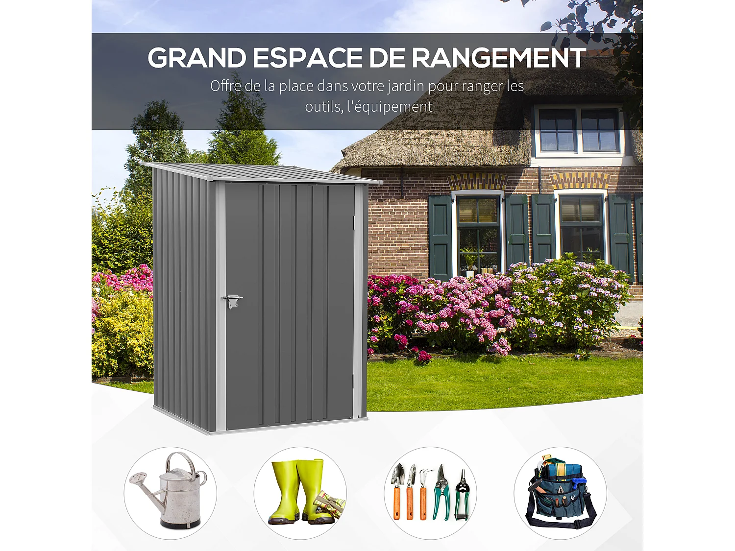 Abri de jardin - remise pour outils - cabanon porte verrouillable - dim. 1L x 1,03l x 1,6H m - tôle d'acier ondulée gris