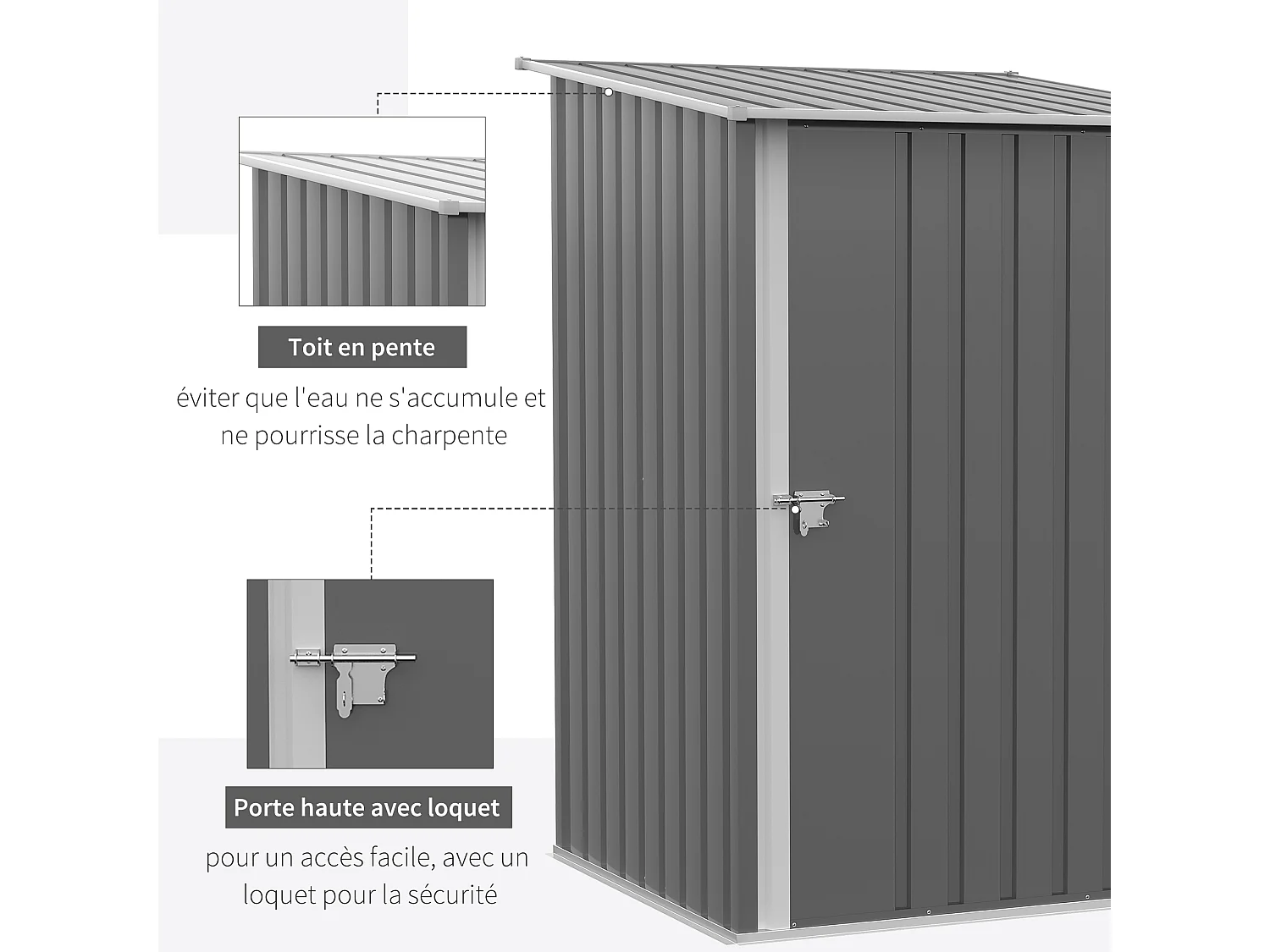 Abri de jardin - remise pour outils - cabanon porte verrouillable - dim. 1L x 1,03l x 1,6H m - tôle d'acier ondulée gris