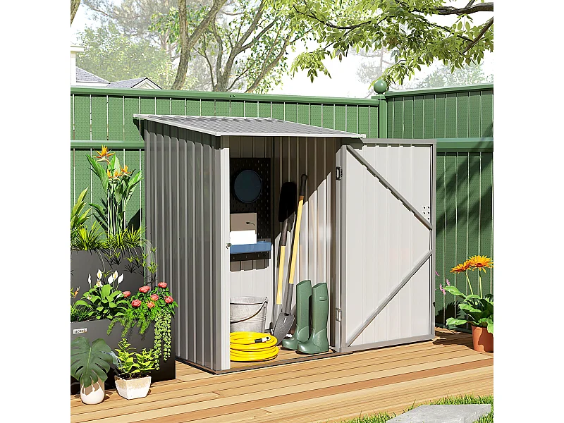 Abri de jardin - remise pour outils - cabanon porte verrouillable - dim. 1L x 1,03l x 1,6H m - tôle d'acier ondulée gris