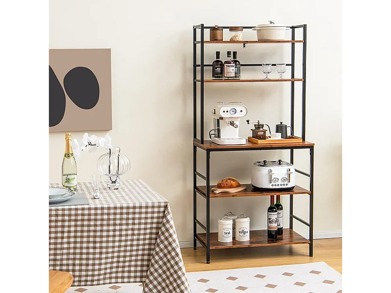 Étagère Desserte de Cuisine 5 Niveaux Support pour Four à Micro-Ondes avec Pieds Antidérapants Réglables Style Industriel Marron