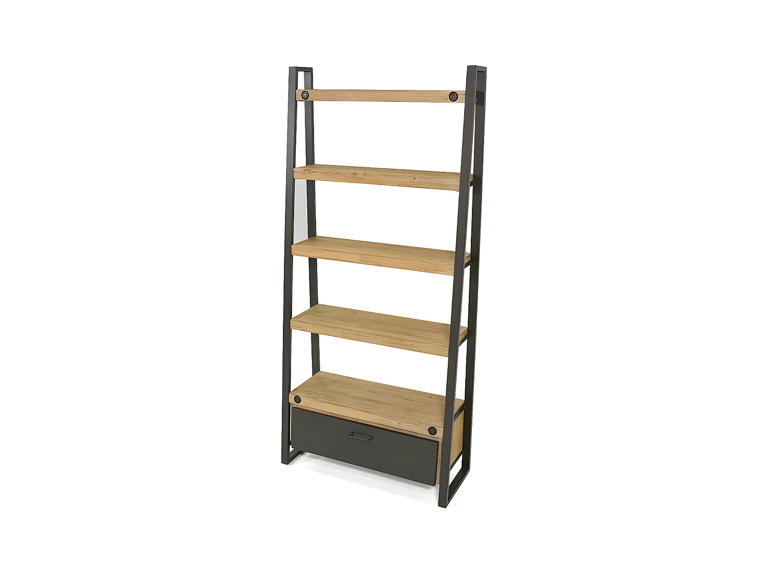 Kiko étagère en bois d'Acacia - 1 Tiroir - 5 Etagères - Porte en métal noir - Style Industriel - H195