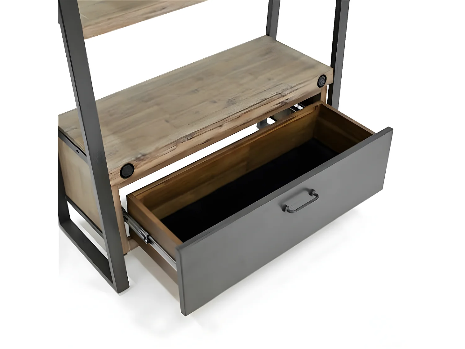 Kiko étagère en bois d'Acacia - 1 Tiroir - 5 Etagères - Porte en métal noir - Style Industriel - H195