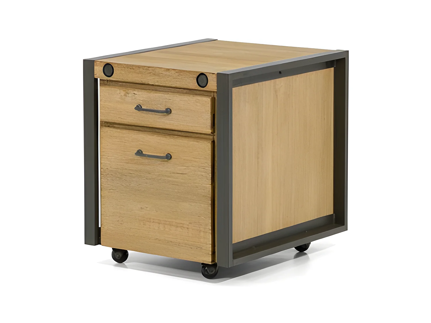 Kiko commode en bois d'Acacia - 4 Tiroirs - Pieds en métal noir - Style Industriel - L91