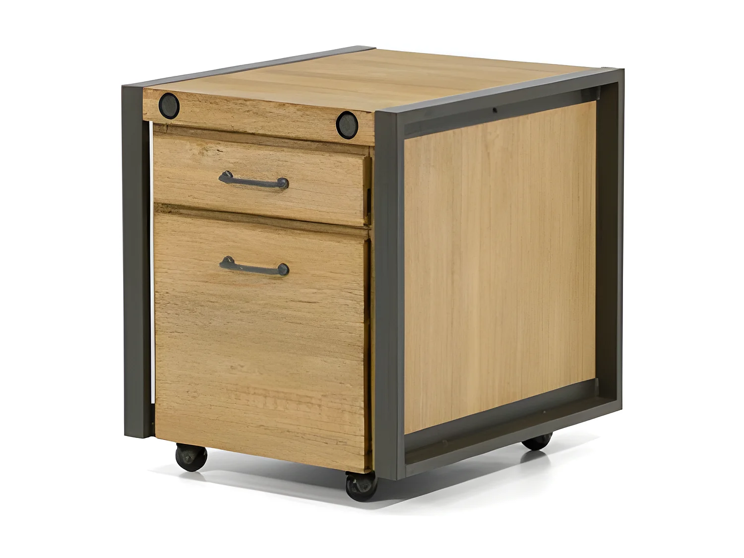 Kiko commode en bois d'Acacia - 4 Tiroirs - Pieds en métal noir - Style Industriel - L91