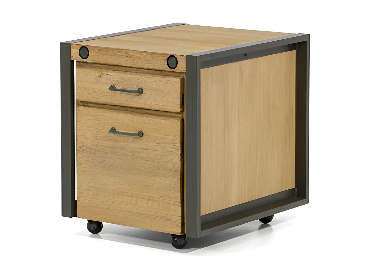 Kiko commode en bois d'Acacia - 4 Tiroirs - Pieds en métal noir - Style Industriel - L91