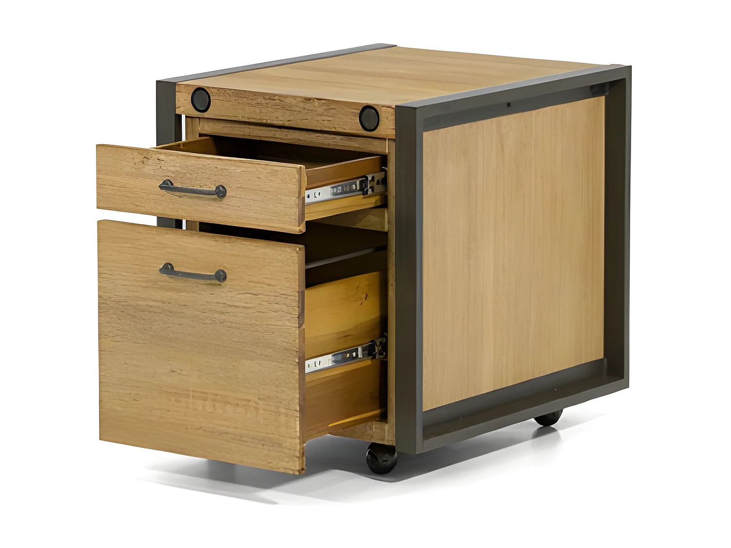 Kiko commode en bois d'Acacia - 4 Tiroirs - Pieds en métal noir - Style Industriel - L91