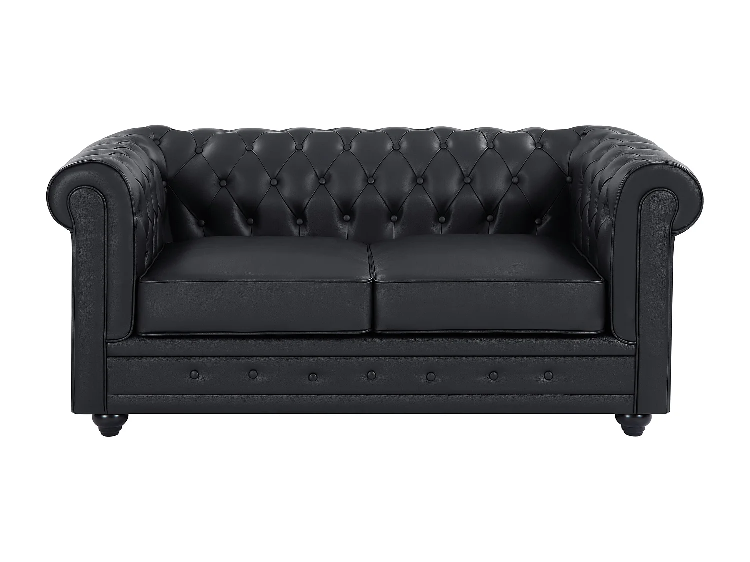 Ledersofa 2-Sitzer - Büffelleder - Schwarz - CHESTERFIELD