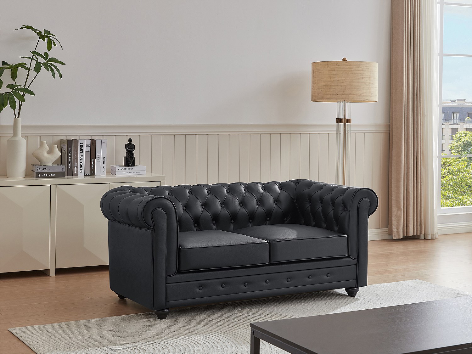 Ledersofa 2-Sitzer - Büffelleder - Schwarz - CHESTERFIELD günstig online kaufen