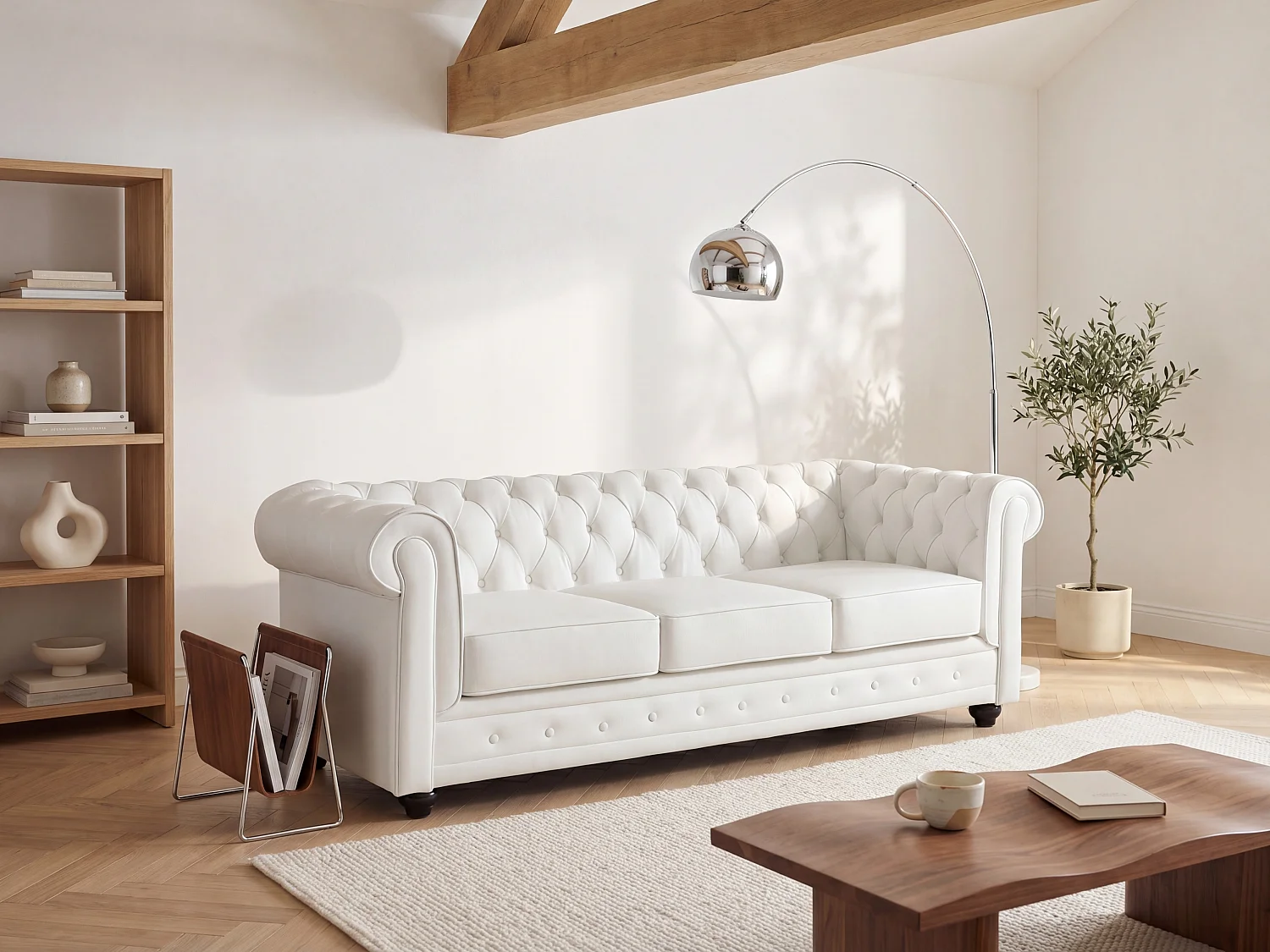 Divano 2 posti in pelle di bufalo bianco  - CHESTERFIELD