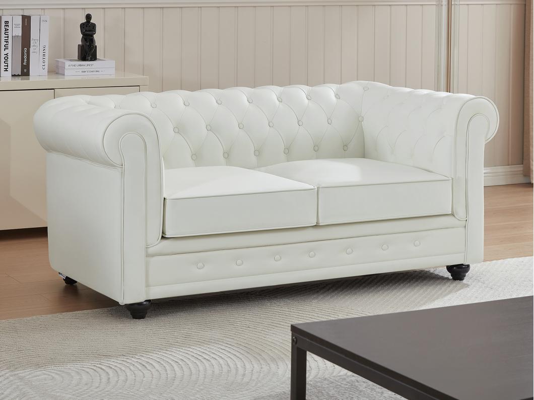 Canapé 2 places en cuir de buffle blanc CHESTERFIELD