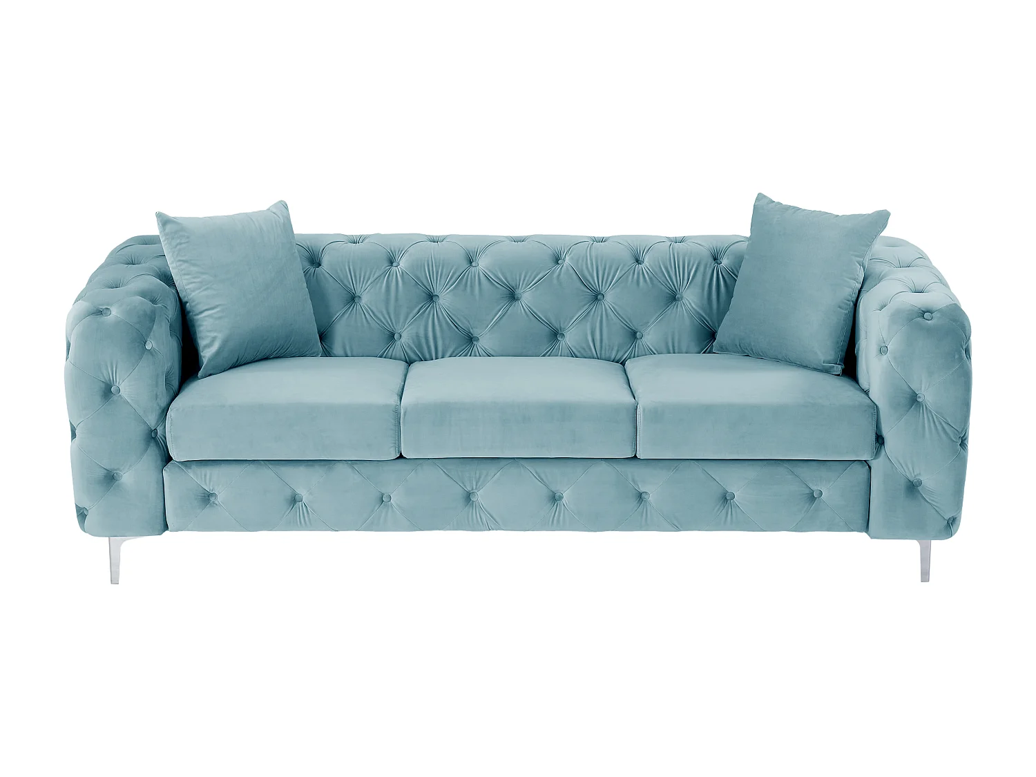 Sofá de 3 lugares chesterfield em veludo azul pastel - EDWINA