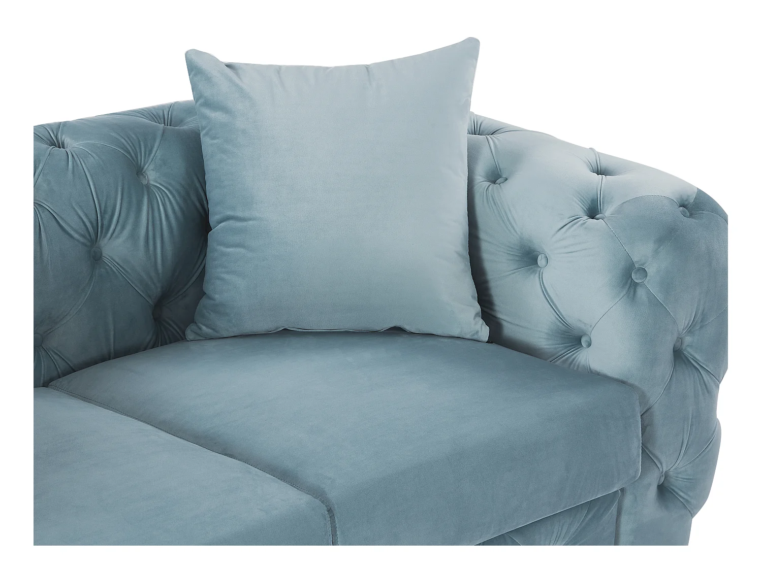 Driezits-Chesterfield-bank van pastelblauw velours EDWINA