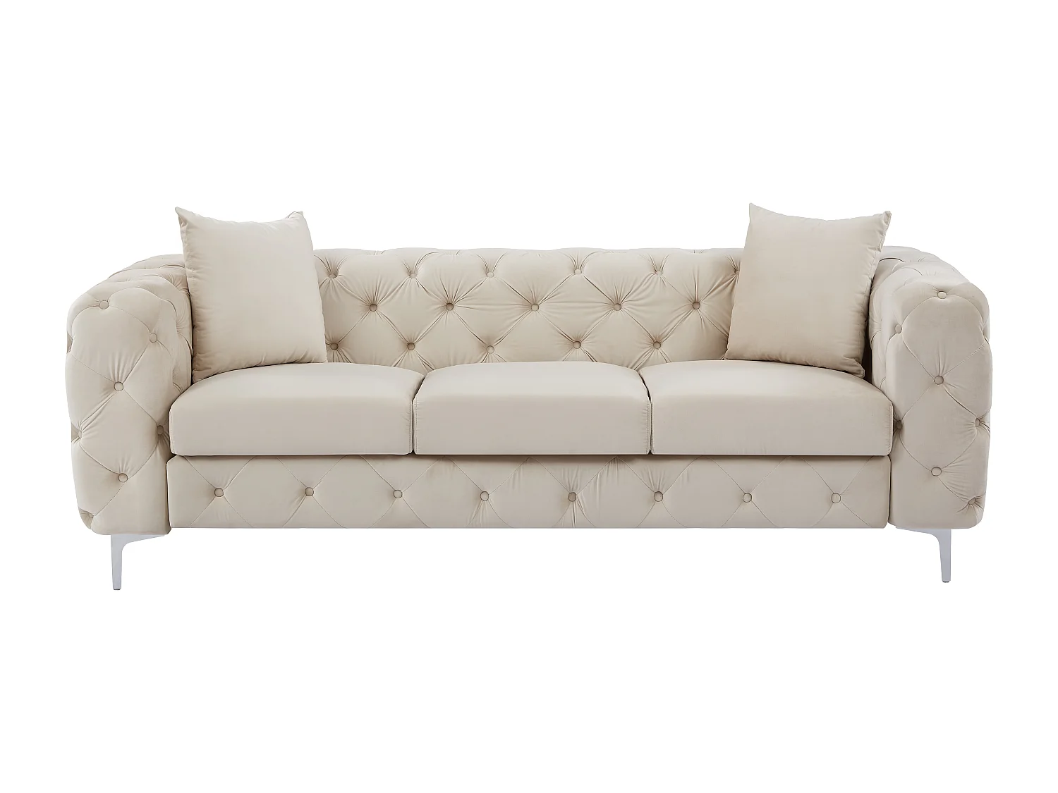 Sofá de 3 plazas chéster de terciopelo beige EDWINA