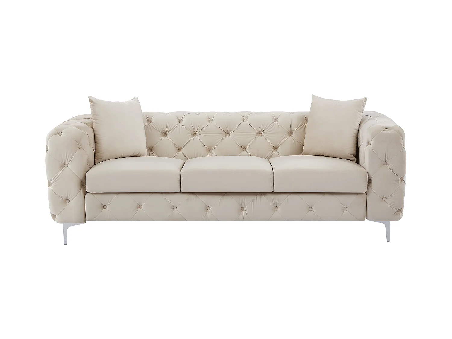 Chesterfield-Sofa 3-Sitzer - Samt - Beige - EDWINA