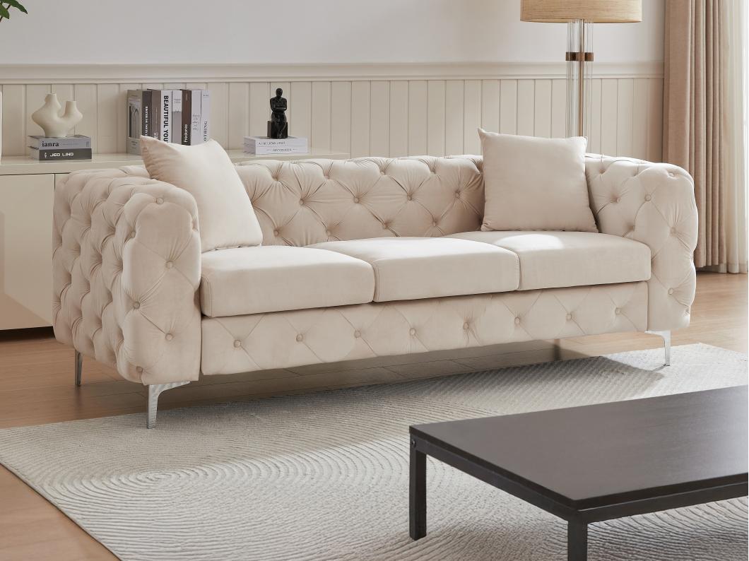 Sofá de 3 plazas chéster de terciopelo beige EDWINA