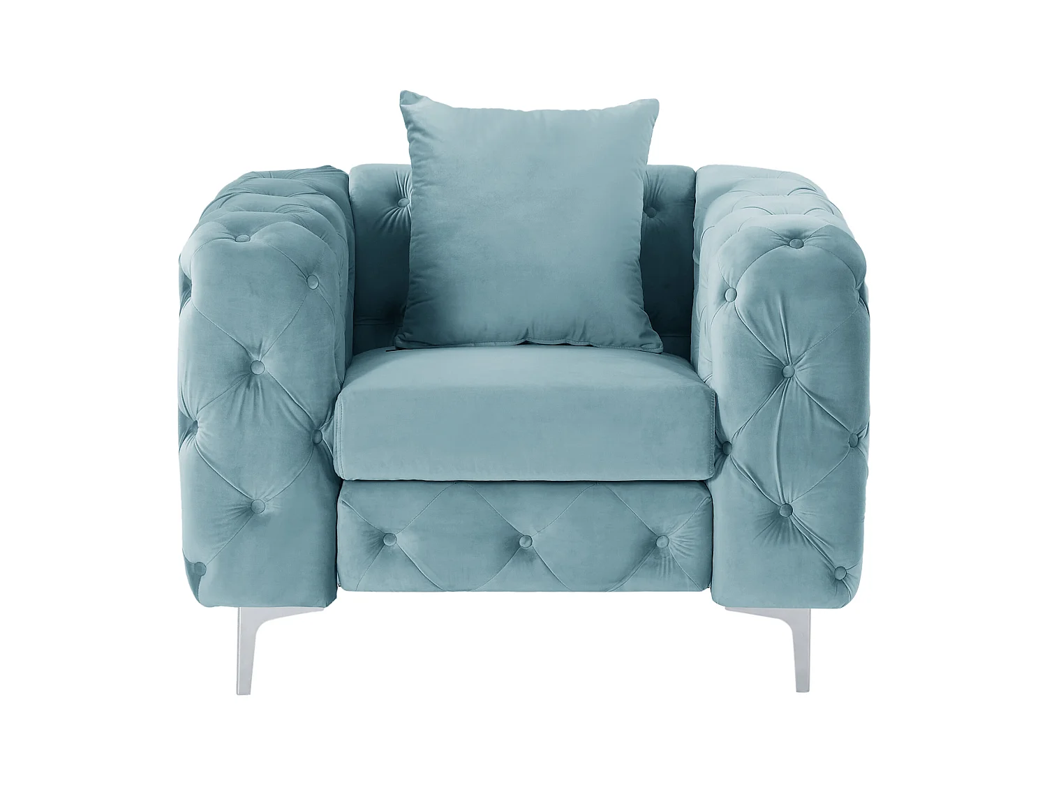 Fauteuil chesterfield en velours bleu pastel EDWINA