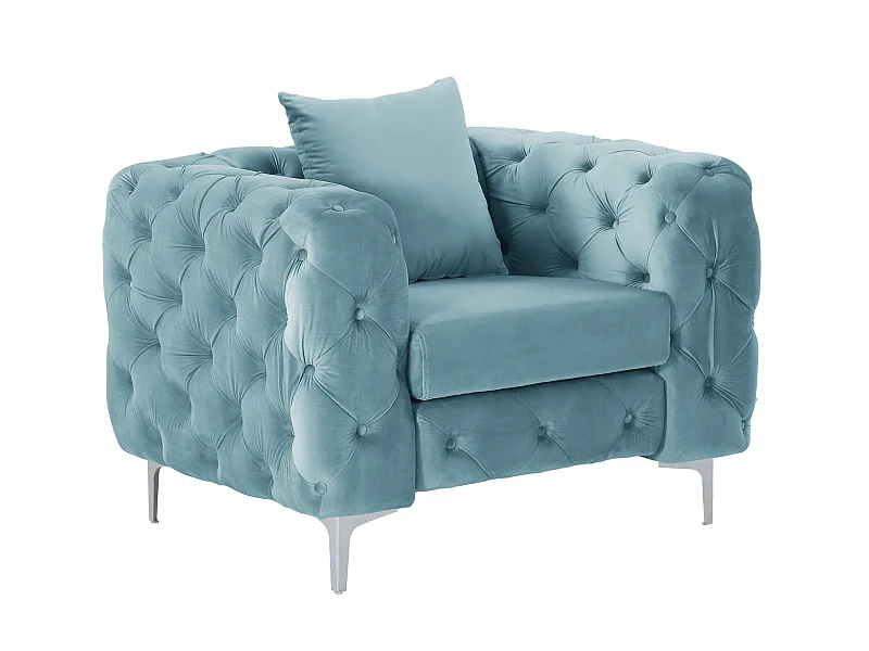Fauteuil chesterfield en velours bleu pastel EDWINA