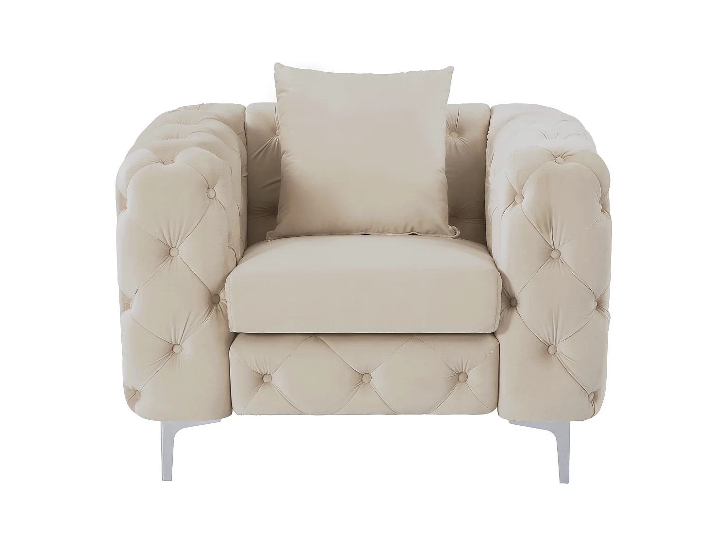 Fauteuil chesterfield en velours beige EDWINA