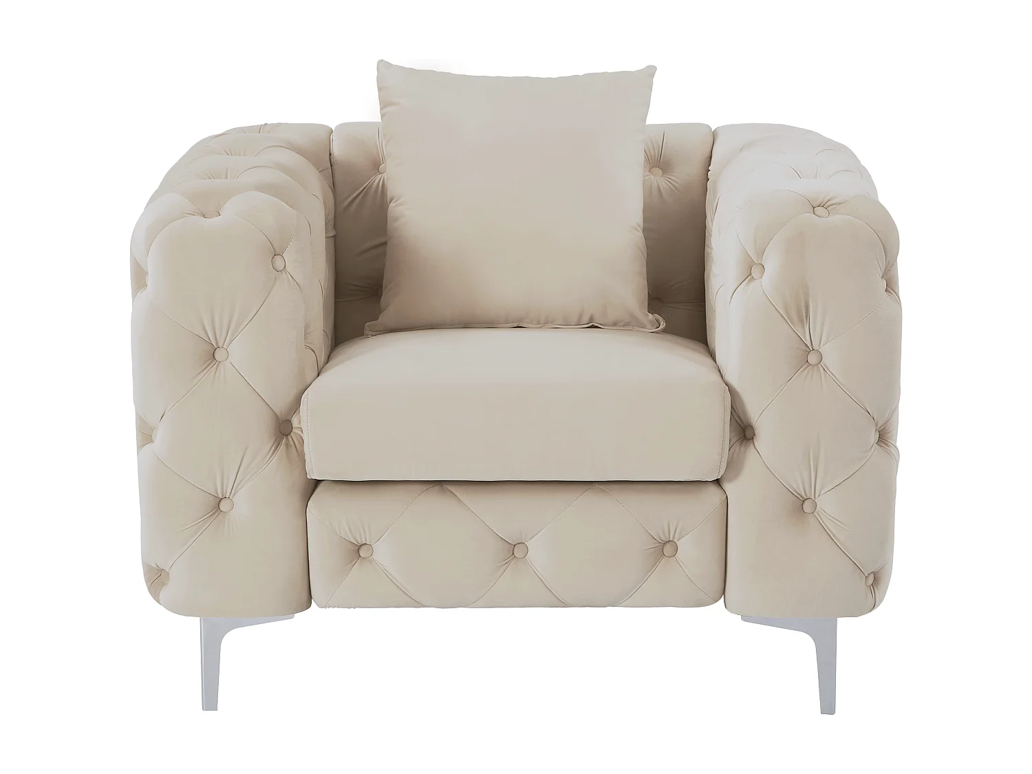 Fauteuil chesterfield en velours beige EDWINA