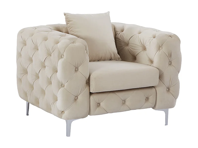 Fauteuil chesterfield en velours beige EDWINA