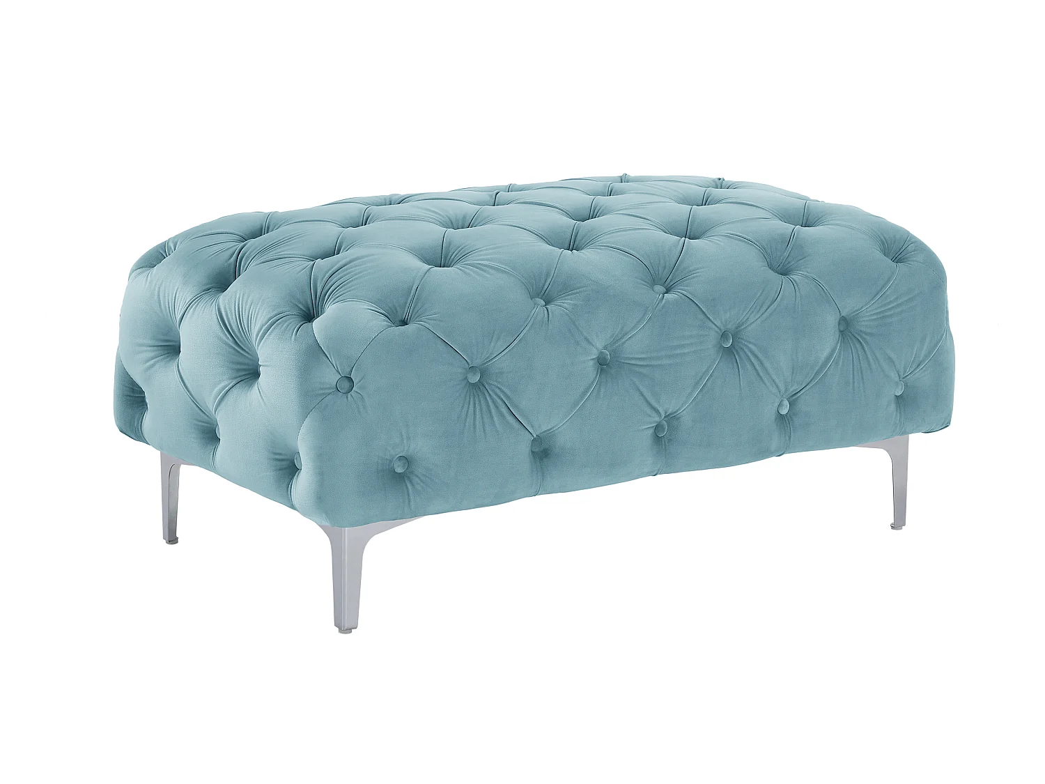 Chesterfield-poef van pastelblauw velours EDWINA