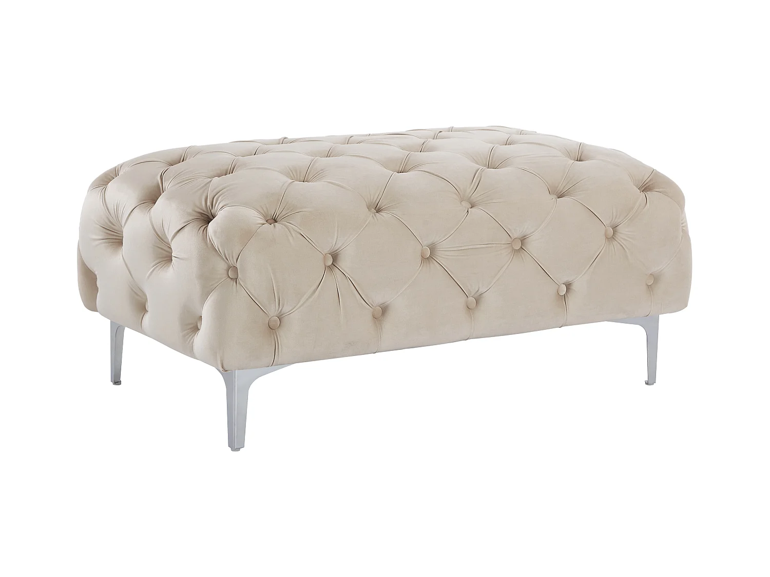 Chesterfield-poef van beige velours EDWINA