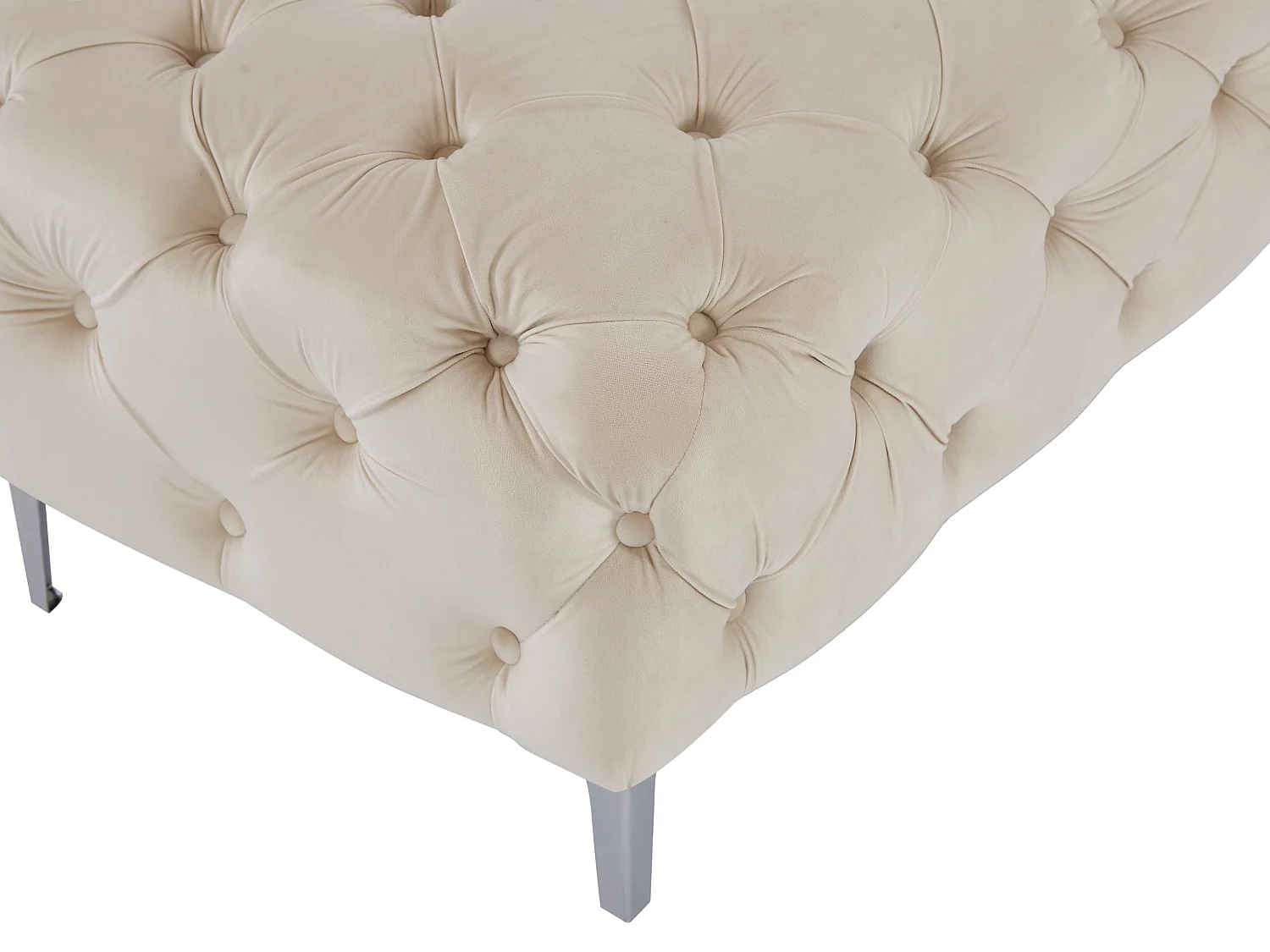 Beige fløjls chesterfield puf EDWINA