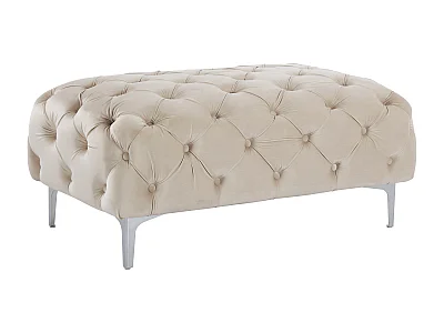 Velvet Chesterfield pouffe - Beige - EDWINA