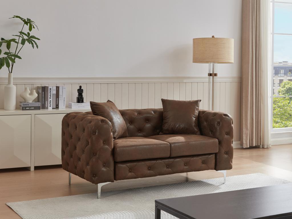 Chesterfield-Sofa 2-Sitzer - Mikrofaser - Vintage-Leder-Optik - Braun - EDW günstig online kaufen