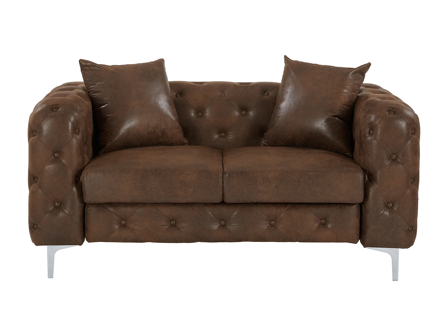 Chesterfield-Sofa 2-Sitzer - Mikrofaser - Vintage-Leder-Optik - Braun - EDWINA