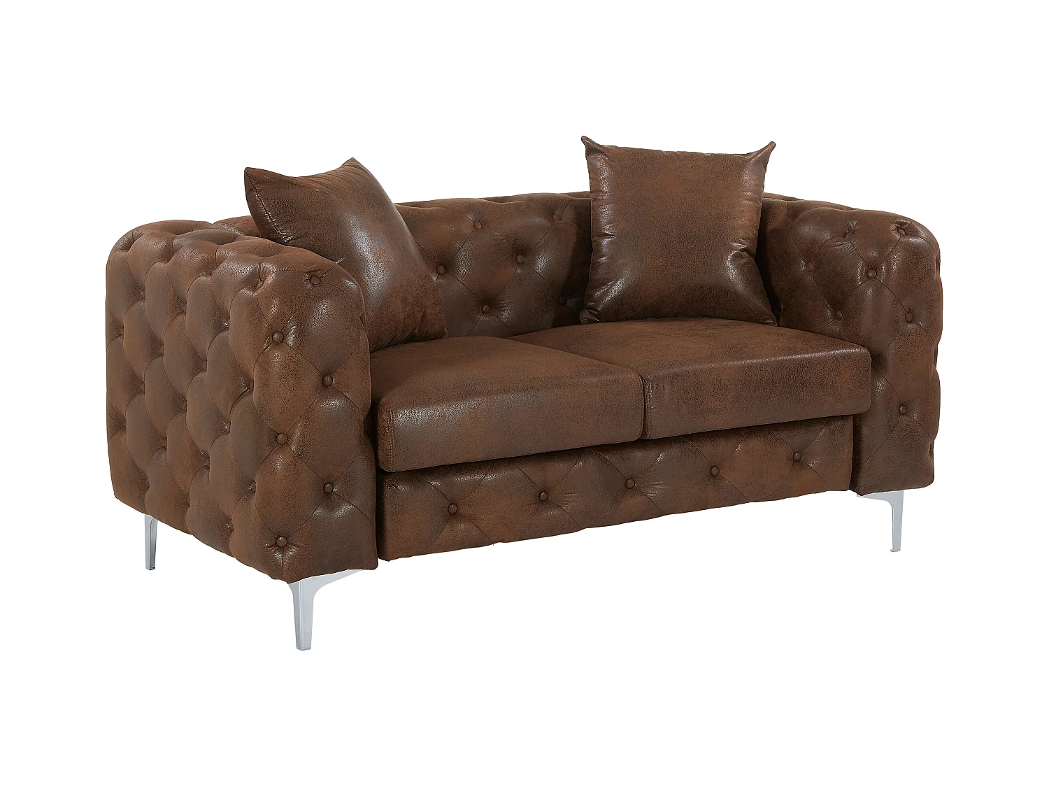 Chesterfield-Sofa 2-Sitzer - Mikrofaser - Vintage-Leder-Optik - Braun - EDWINA
